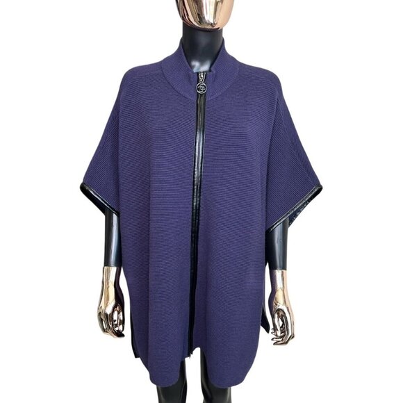 ✨ Chico’s Deep Purple Ribbed Zip-Front Ruana Cape Sweater – S/M - Picture 2 of 10